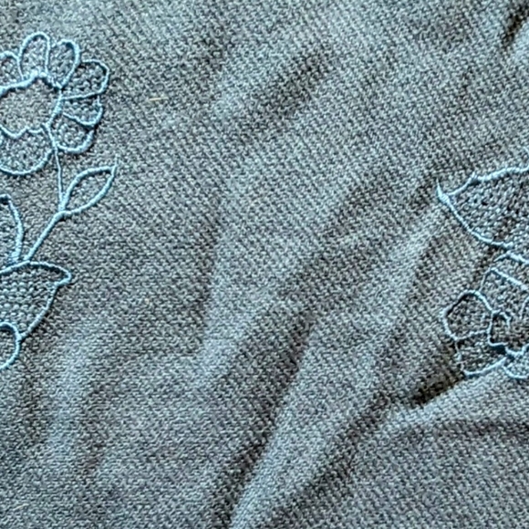 Women's Blue Sweater Shawl Poncho, Tassel Fringe Flower Embroidery Sammytex - Picture 4 of 6